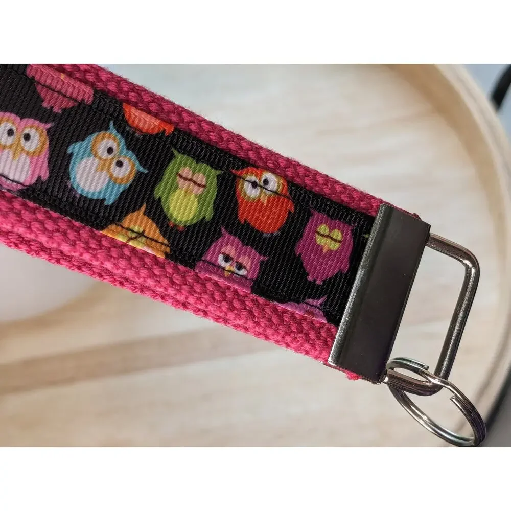Owl Keychain Wristlet Fabric Key FOB  Gift Present New Driver Colorful Owls Hoot